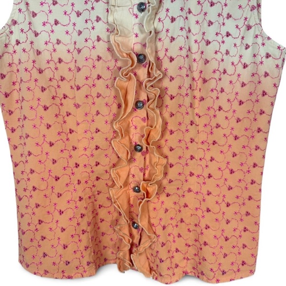 Versace Jeans Collection Peach Embroidered Ruffle Button-Down Top - Picture 6 of 11
